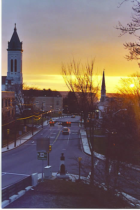 Looking to the East at sunrise in January as Southbridge wakes up - This photo was taken from the Kirchenzimmer Suite