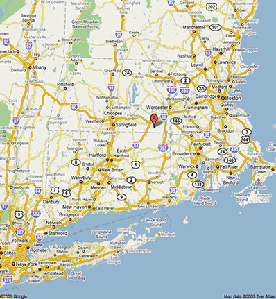 Map of Massachusetts area and Southbridge MA 01550