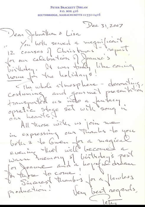 Peter Dirlam Thank you letter for Joan's 75th