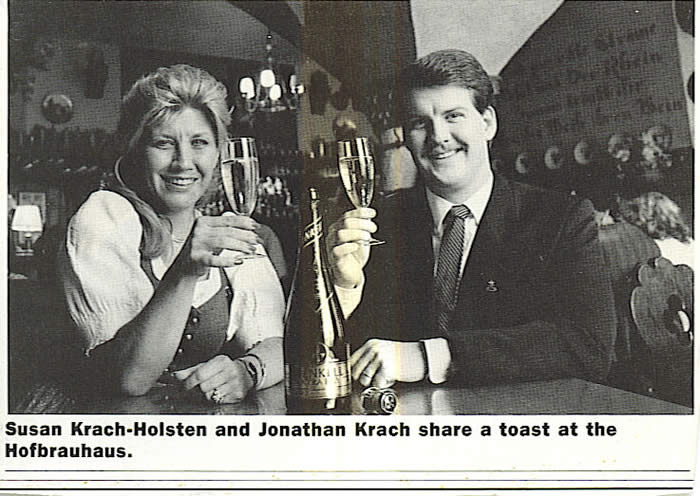 Jonathan Krach and Susan Krach-Holsten share a toast at the Hofbrauhaus in West Springfield MA